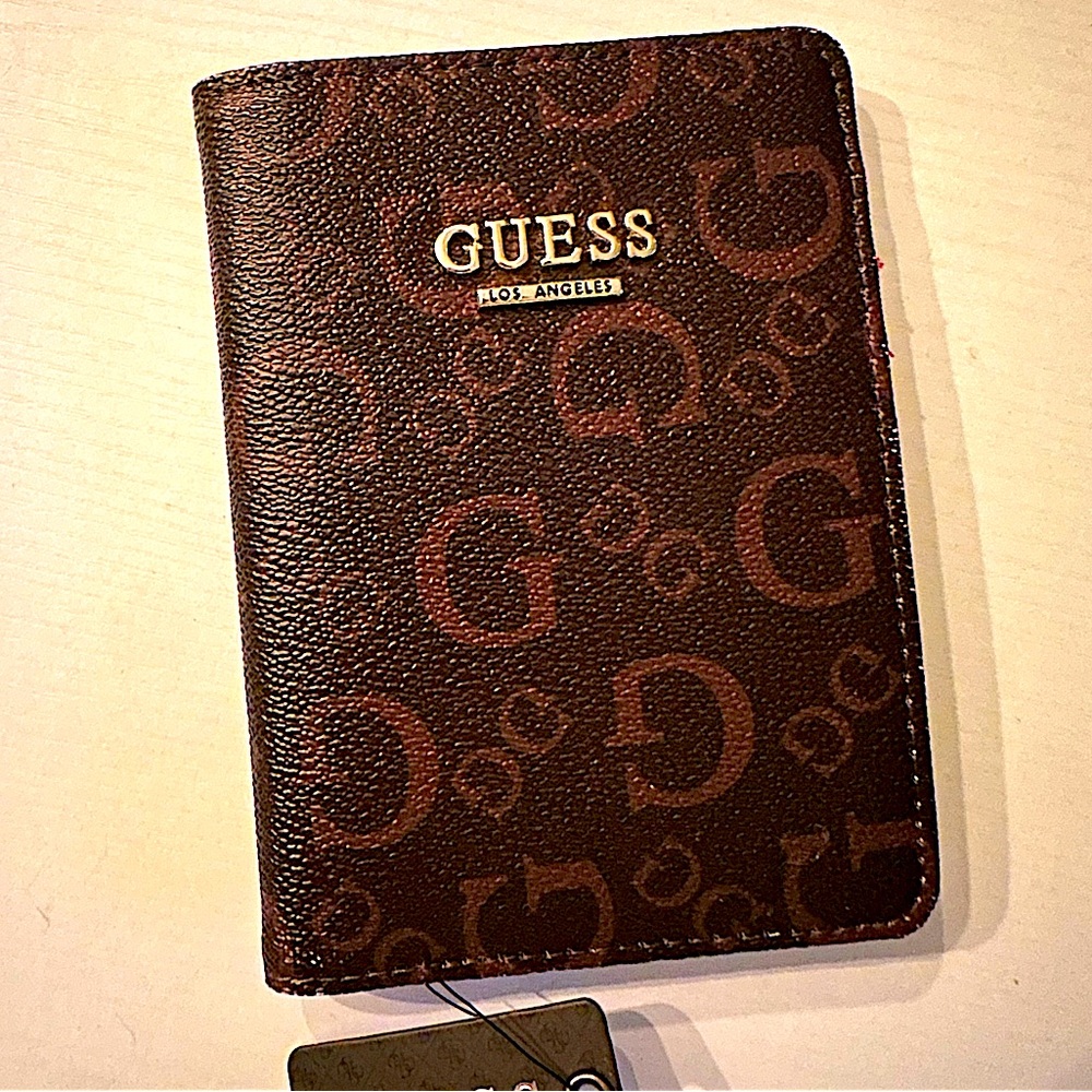 Brown GUESS logo Passport Holder NWT